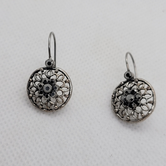Silver tone Mandala drop earrings - Picture 1 of 5